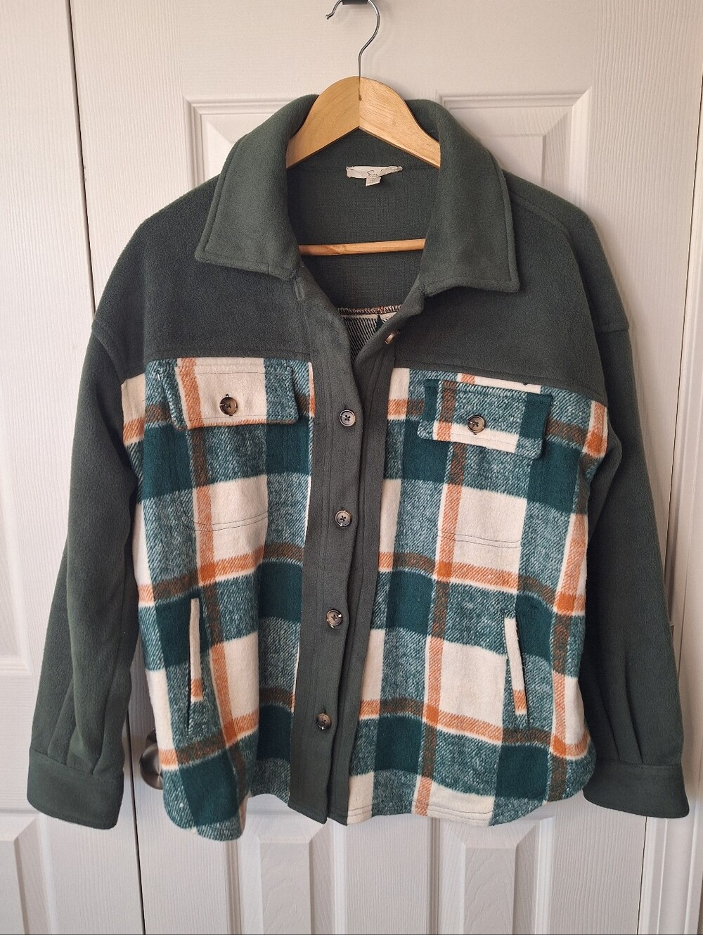 Easel Los Angeles Womens Button Up Green Plaid Shacket Jacket Size Medium